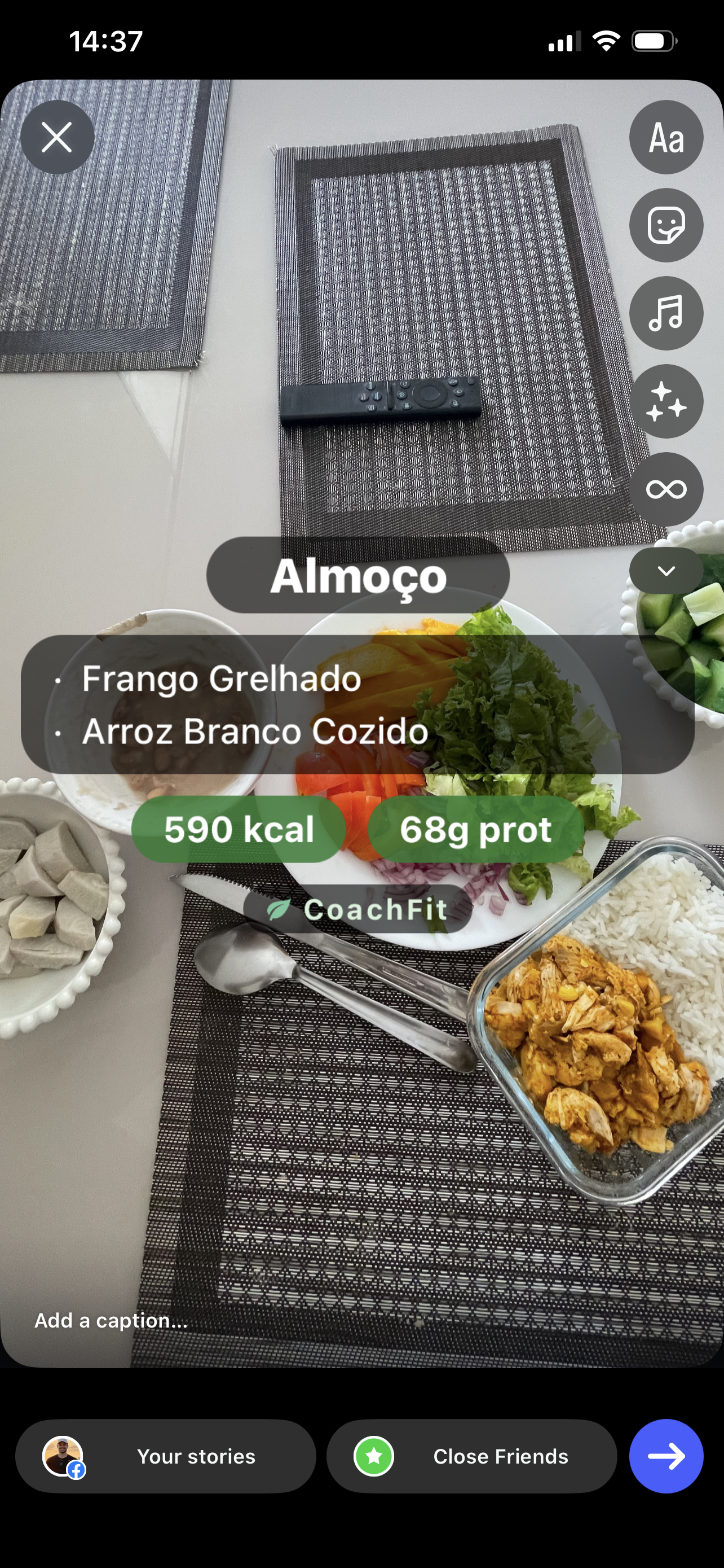 Postagem de refeição com calorias